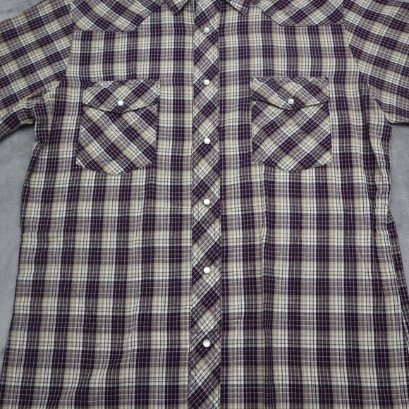 Wrangler Shirt Mens Medium Blue Red Plaid Pearl Snap Western Workwear Button Up - Picture 9 of 14